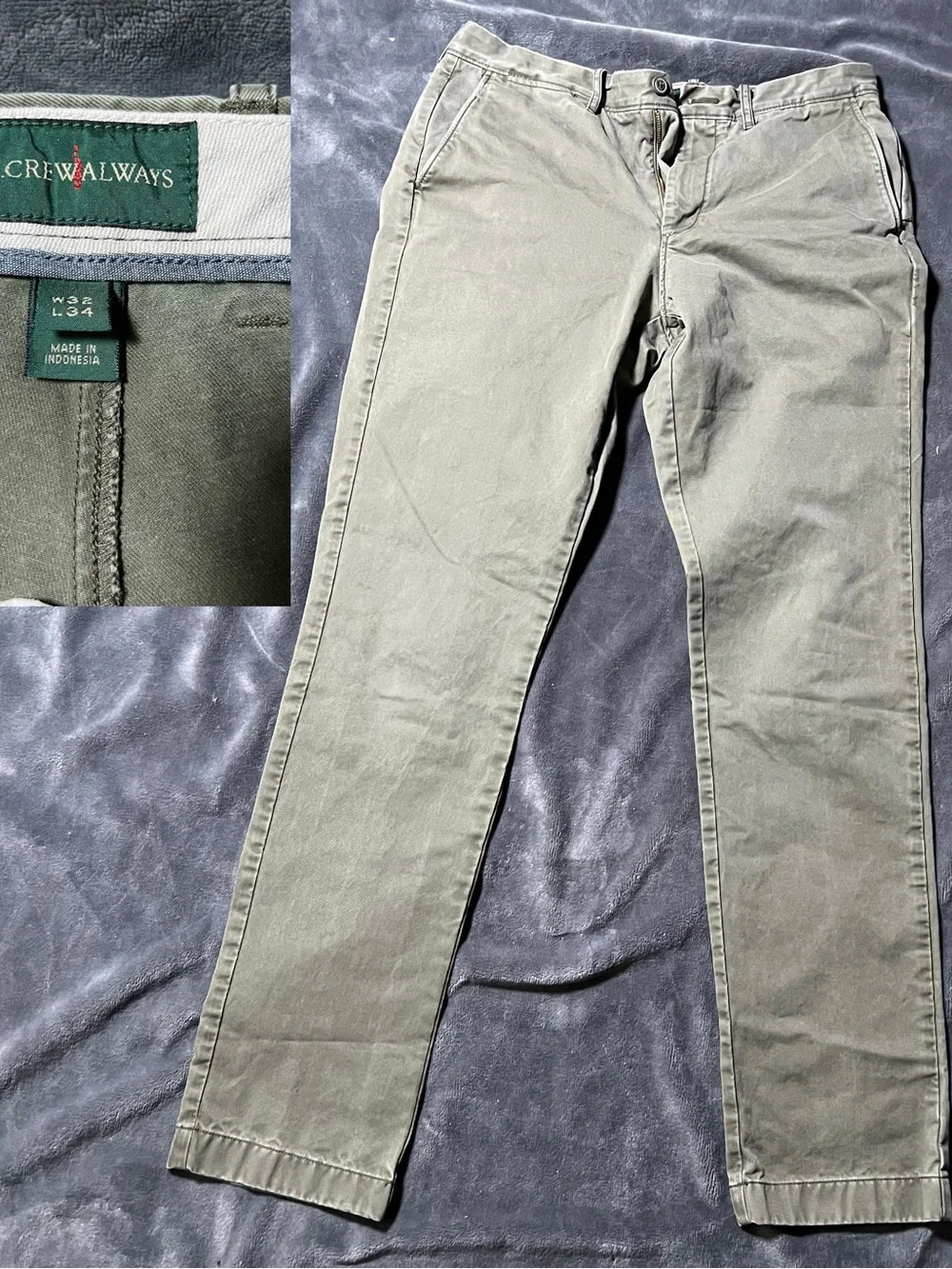 J Crew Oarsman Pants Mens 32x34 Olive Green Chino Classic 770 Straight Always